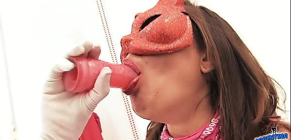 Gag Machine Teen Inserts Her Own Drool in Open Pussy. Deepthroats!